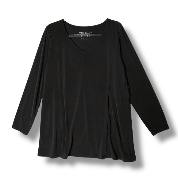 Susan Graver Modern Essentials Top Sz L V-Neck Liquid Knit Tunic Black Capsule M - Picture 2 of 11